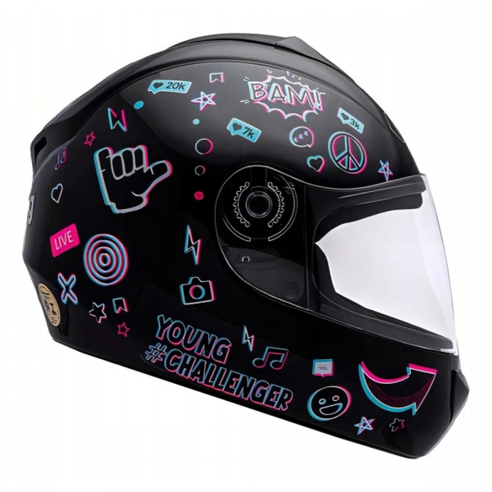 Capacete Moto Infantil Criança Fly Young Live Azul Preto Vermelho C/ Selo Inmetro Masculino Feminino - Preto