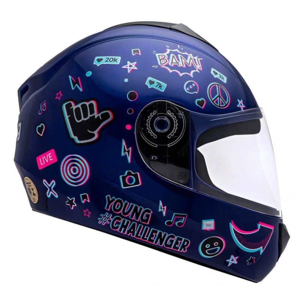 Capacete Moto Infantil Criança Fly Young Live Azul Preto Vermelho C/ Selo Inmetro Masculino Feminino - Azul