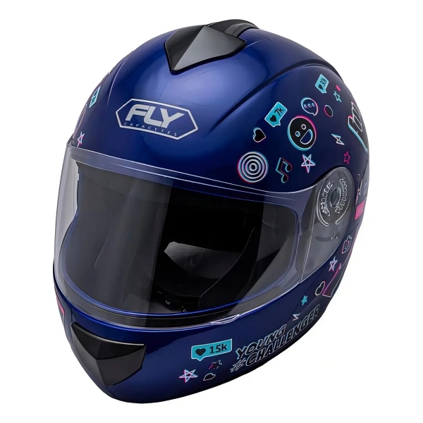 Capacete Moto Infantil Criança Fly Young Live Azul Preto Vermelho C/ Selo Inmetro Masculino Feminino - Azul