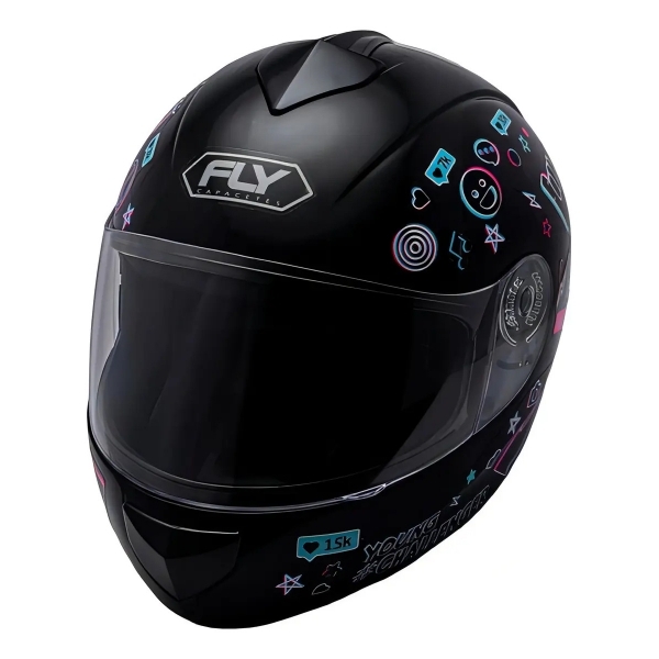 Capacete Moto Infantil Criança Fly Young Live Azul Preto Vermelho C/ Selo Inmetro Masculino Feminino - Preto